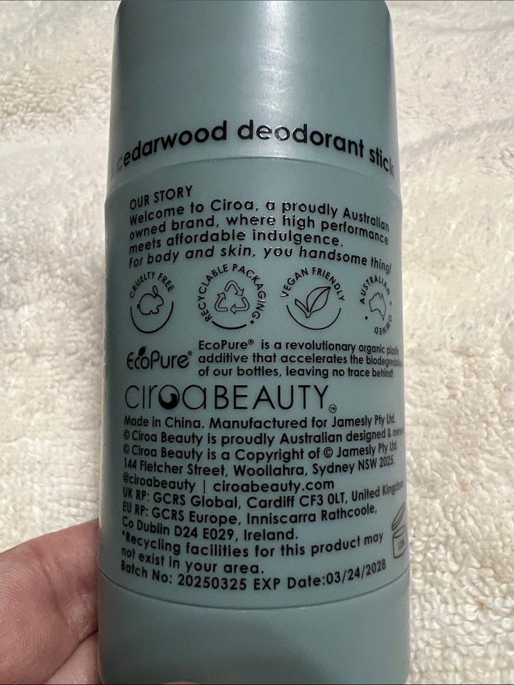 Ciroa deodorant stick + shea butter 2.6 oz Charcoal & Cedarwood - Picture 4 of 4